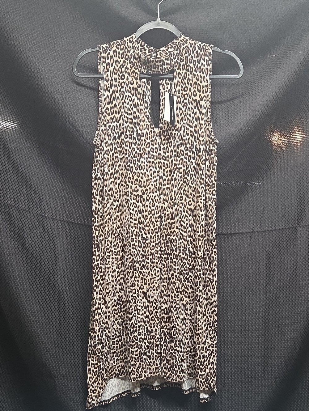 Grace Elements Leopard Print Sleeveless Mini Dress in Beige and Black
